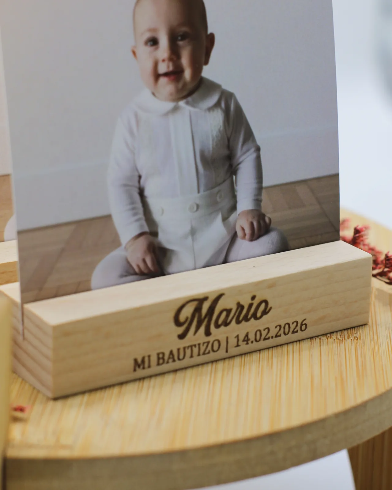 Tocón de madera con foto personalizada
